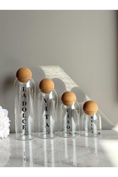 Miss Betty Crearthome Dolce Vita 4-Piece Glass Jar Set with Cork Lids Miss-13