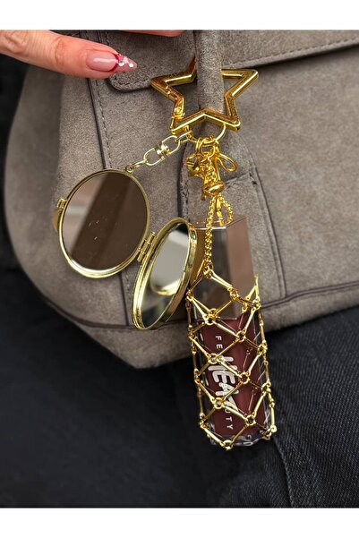 gingillo aksesuar Aynalı Lip Gloss Gold Renk Çanta Charmı