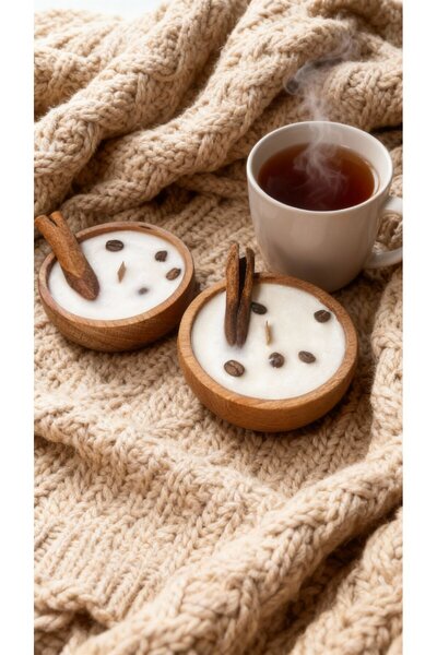 Shiny House Official 2’li El Yapımı Doğal Soya Mum Seti – Bambu Kap, Ahşap Fi...