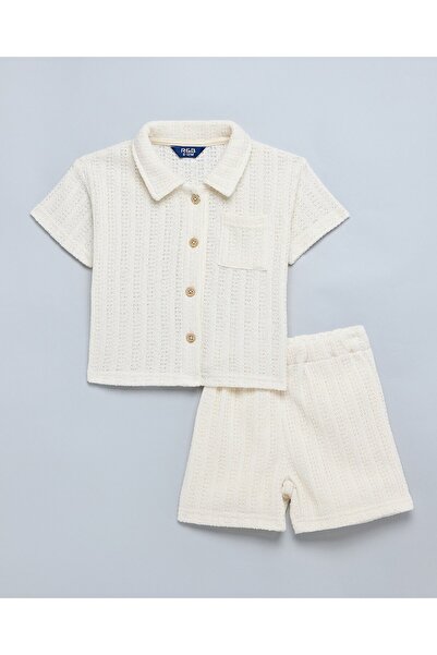 R&B Boy's Ivory Textured Shirt And Shorts Set
