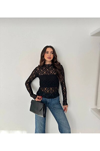 İLGEN FASHİON Fishing Collar Flexible Lace Blouse