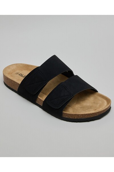 R&B Men's Black Double Strap Comfort Sandals