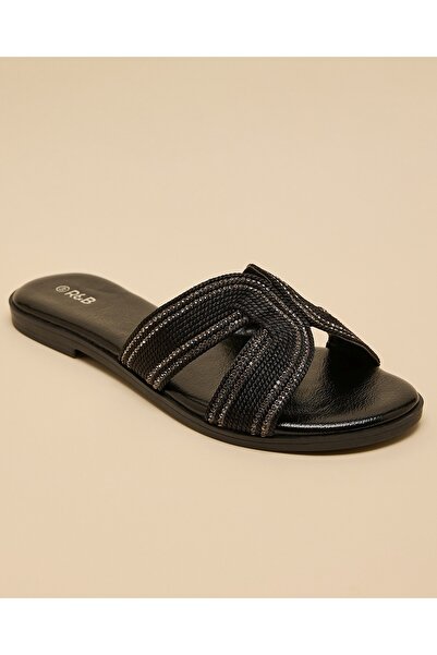 R&B Women's Black Embellished Flat Sandals