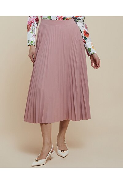 R&B تنورة ميدي سادة مطوية بخصر مطاطي