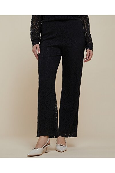 R&B Lace Straight Fit Pants With Elastic Waist