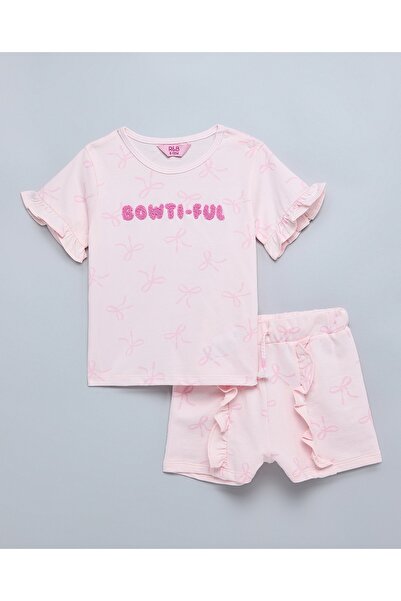 R&B Girl's Light Pink Printed T-Shirt And Shorts Set