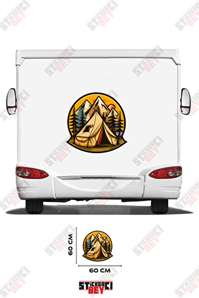 STİCKERCI BEY Camp Temali Mountain Tree and Tent Visual Caravan Sticker Coating
