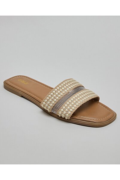 R&B Women's Beige Embroidered Flat Sandals