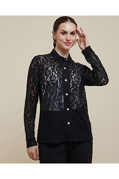 R&B Lace Shirt With Classic Collar And Long Sleeves