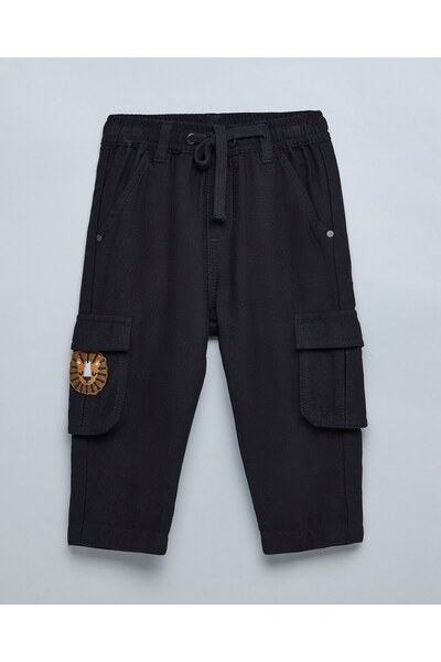 R&B بنطال كارجو مزين بتطريزات مع خصر برباط