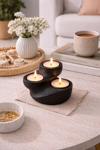 BUBUHOMEDECOR Modern 3'lü Mumluk Siyah Renk