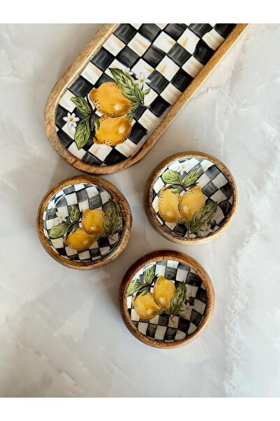 CREARTHOME Linda 4-Piece Snack Set Mango Tree Serving Presentation Plate Lemo...