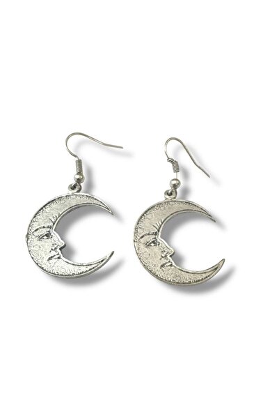 Yuchicly أقراط نسائية متدلية فضية اللون بتصميم وجه وقمر