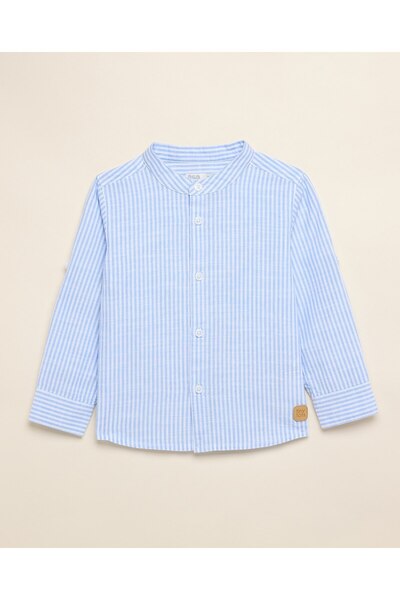 R&B قميص مخطط بياقة صينية وأكمام طويلة