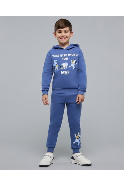 R&B طقم رياضي للأولاد باللون الأزرق الداكن بنقشة بلووي مع بغطاء رأس