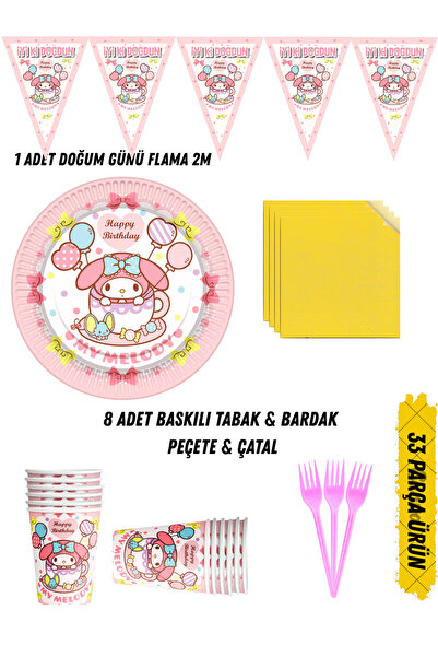 HAPPYLOOPPARTY My Melody Melodi Temalı Doğum Günü Parti Seti Tabak & Bardak &...