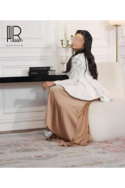 DRM "DAR REEM" Elegant Two-Piece Evening Set - White Peplum Blouse with Hand-...
