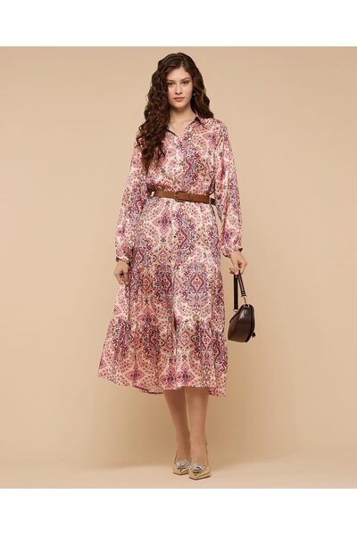 R&B Printed Shirt Dress With Long Sleeves