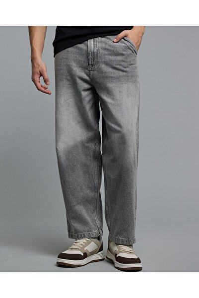 R&B بنطلون جينز فضفاض مغسول بإغلاق بأزرار