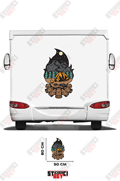 STİCKERCI BEY Caravan Sticker Coating with Tent and Camping Pattern and Campf...