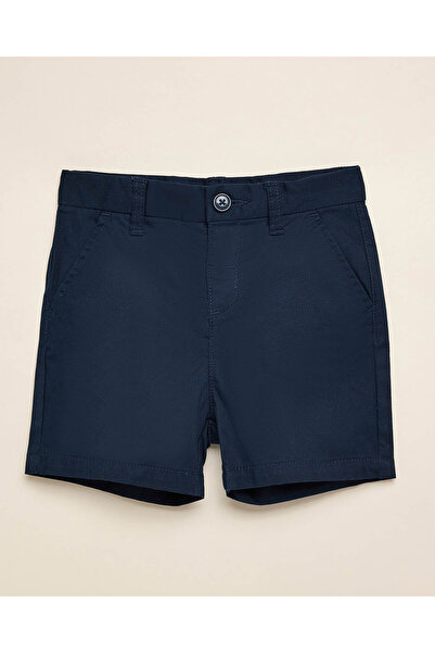 R&B Boy's Navy Blue Solid Shorts With Button Closure