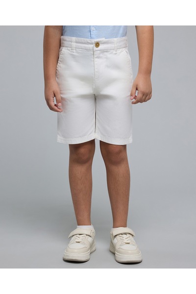 R&B Boy's Ivory Solid Shorts With Button Closure
