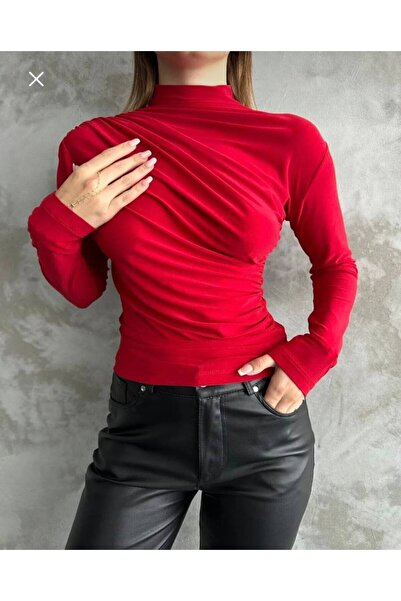 İLGEN FASHİON Draped Detailed Stand-Up Collar Blouse