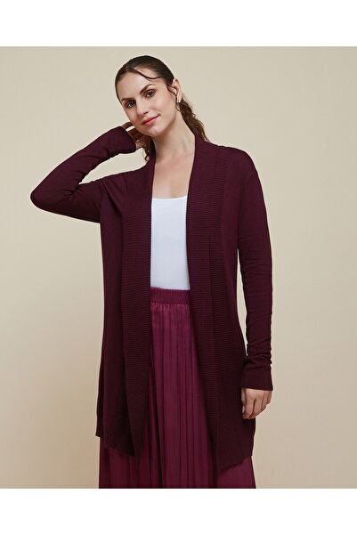 R&B شال نسائي محبوك بلون خمري بأكمام طويلة