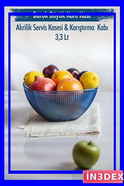 İN3DEX Navy Blue Acrylic Square Fruit and Salad Bowl 3.3 Liter Capacity