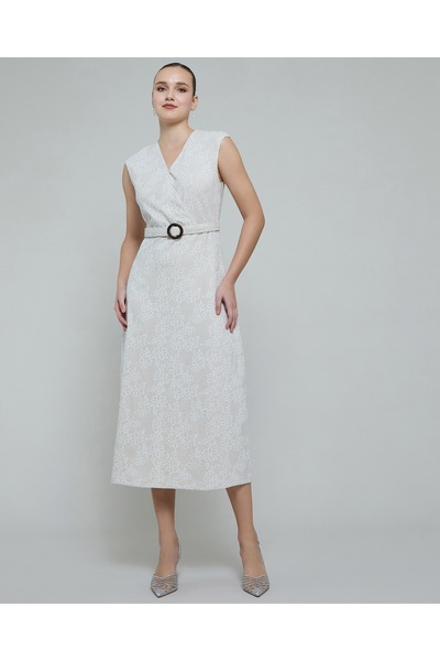 R&B Floral Patterned Sleeveless A-Line Dress With V-Neck
