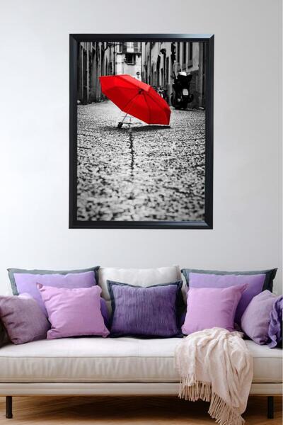 LUXRN Framed Wall Painting Black and White City Themed with Red Detail Uv Pri...