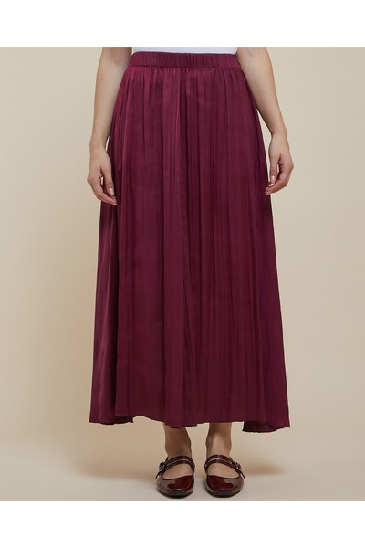 R&B Solid Flared Satin Skirt With Elastic Waist
