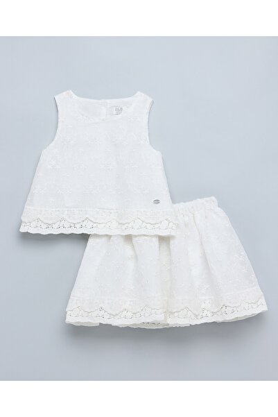 R&B Girl's Ivory Lace Trim Top And Skirt Set