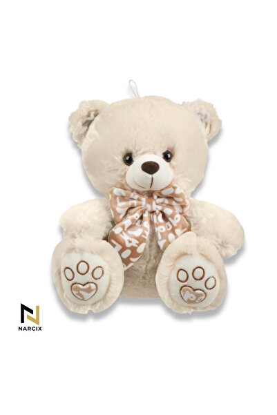 NARCIX Light beige teddy bear NARCIX® with elegant bow tie, soft plush, 28 cm