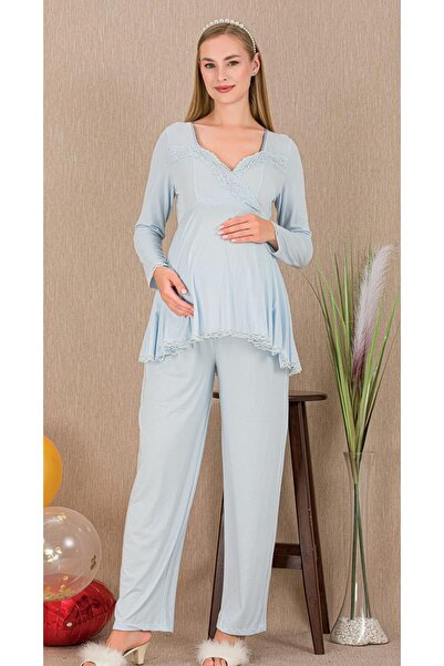 ESPEBA Pregnant Women's Maternity Pajama Set Top and Bottom Two-Piece Lace Trim