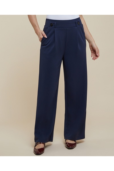R&B Solid Wide Leg Trousers With Button Closure