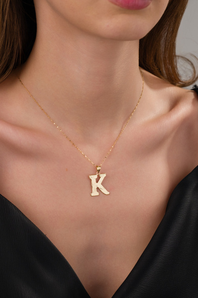 Zeynepli gold & jewelry 14 AYAR ALTIN PRES FÜZYON K HARFLİ KOLYE