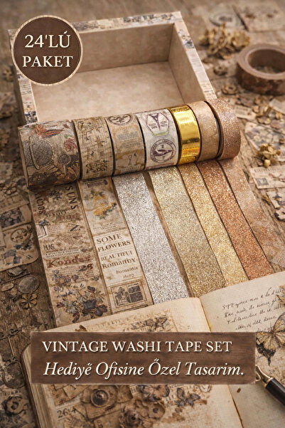 hediyeofisi 24’lü Vintage Washi Bant Seti – Bullet Journal & Scrapbook
