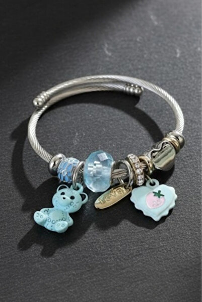 DİAVENTA TAKI VE AKSESUAR سوار عصري أنيق من الفولاذ 316L بتصميم دمية دب