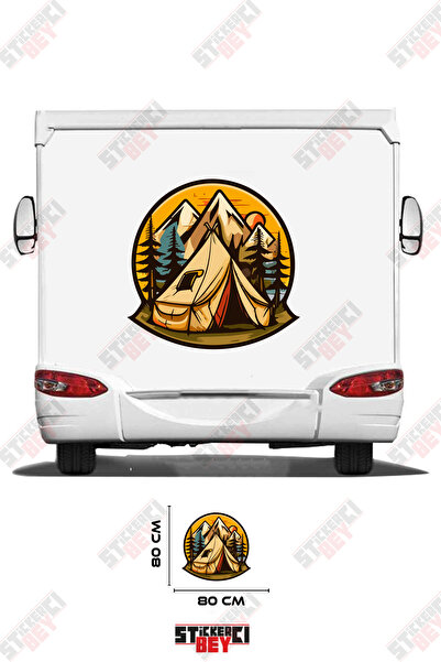 STİCKERCI BEY Camp Temali Mountain Tree and Tent Visual Caravan Sticker Coating