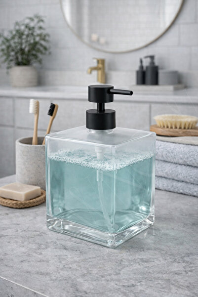NEWNOW Luxury Square Glass Liquid Soap Dispenser - Bathroom & Kitchen Mega Si...