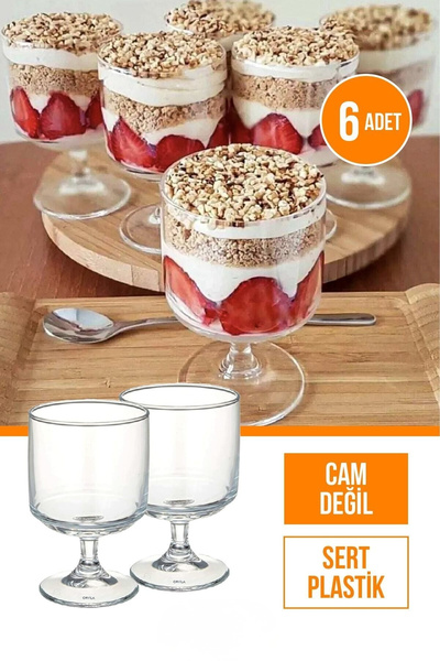 Homerest Plastik Magnolia Tatlı Sunum Bardağı | 6'lı Mika Magnolya Dondurma P...