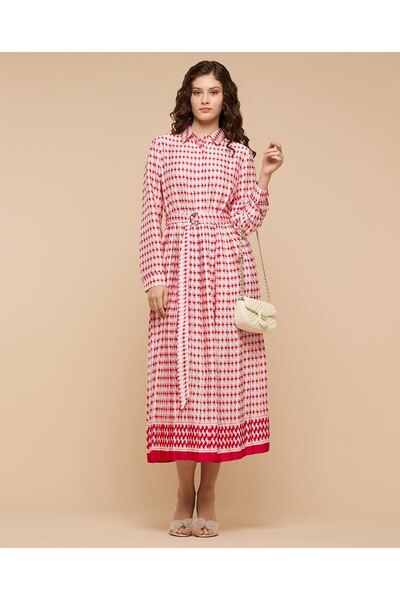 R&B Patterned Shirt Dress With Long Sleeves