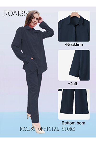 ROAISS Ladies Comfortable Cotton Linen 2 Piece Suit for Daily Commute - Shirt...