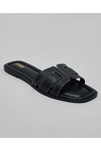 R&B Women's Black Cut-Out Flat Sandals