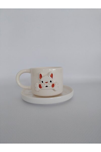 Zümrüdüanka Seramik Dog Embossed Handmade Ceramic Coffee Cup