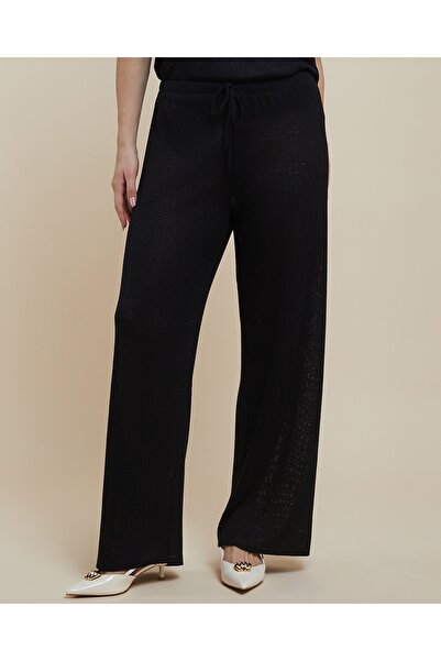 R&B Textured Wide Leg Pants With Drawstring Waist