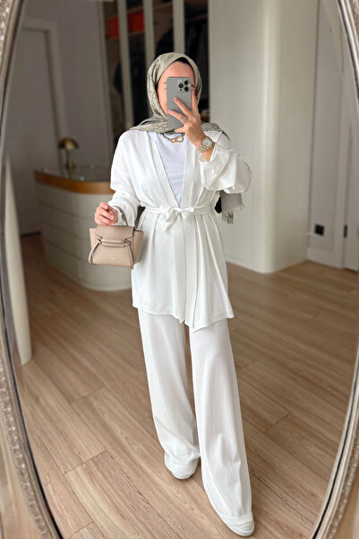 Ka Hijab Σετ Ραγιόν Καρδιάρικο Παντελόνι Premium - Λευκό