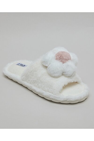 R&B Women's Ivory Furry Bedroom Slippers