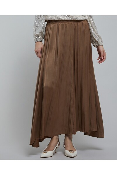 R&B Solid Flared Satin Skirt With Elastic Waist